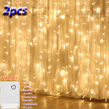 2 Peças Cortina De Led Fixa 3x3 300 Leds Amarelada 220v