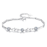 Pulsera Plata 925 Ajustable Estrellas Circón En Oro Blanco