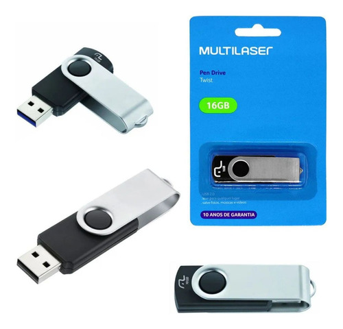 Kit 3 Pendrive Multilaser Twist 16gb 2.0 Preto-pd588