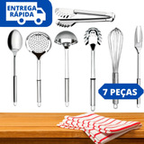 Jogo Kit Utensílios De Cozinha 7 Peças 100% Aço Inox