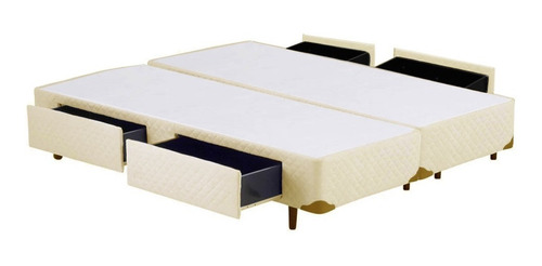 Cama Box Queen Size Bege Bipartido Universal 4 Gavetas - 158x198 (bipartido) - Queen Size