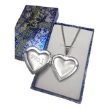 Relicario Dije Collar Corazón Acero Quirúrgico + Caja Regalo