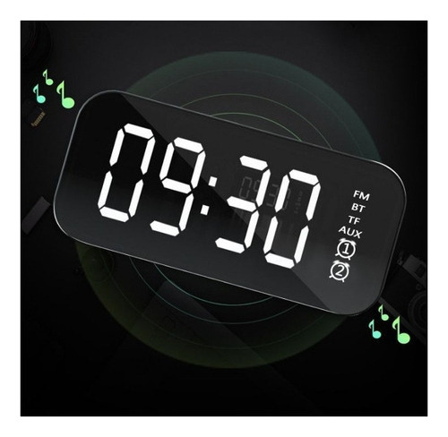 Reloj Despertador Digital Con Espejo Y Altavoz Bluetooth