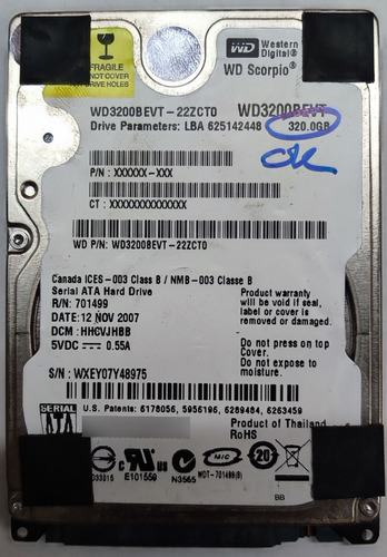 Disco Duro Western Digital 2.5 320gb Scorpio Blue Sata (wd32