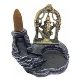 Incensário Cascata Ganesha Cinza E Dourado Em Resina 10 Cm