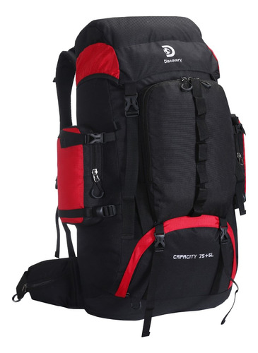 Mochila Trekking Discovery Adventures 16046 16046 Color Negro/rojo Diseño Lisa 80l