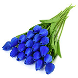 Tulipanes Artificiales Realistas 10u 33cm Azul Royal