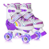 Patins 4 Rodas Arco Iris Roxo Com Led E Glitter