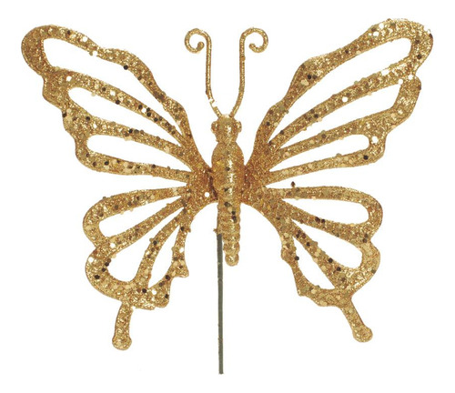 Pick Decorativo Natalino De Borboleta Ouro Com 1 Un 1515529