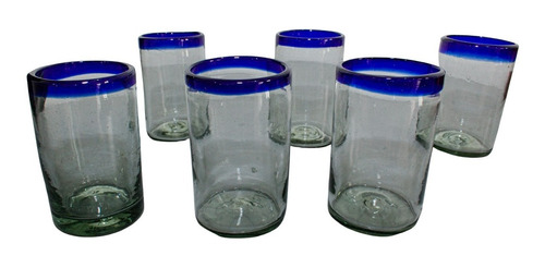 Vasos De Vidrio Soplado Con Borde Azul 475 Militros