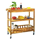 Interbuild Carrito De Cocina De Madera Dura De Acacia De 3 N