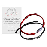 Par Pulseras Parejas Plata Ley 925 Plumas Hilo Rojo B620