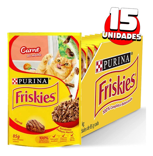 Sachê Ração Úmida Purina Friskies Gatos Adultos - Caixa 15un