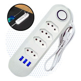 Régua Extensão 4 Tomadas 3 Usb Bivolt Fio 2 Metros Branco 