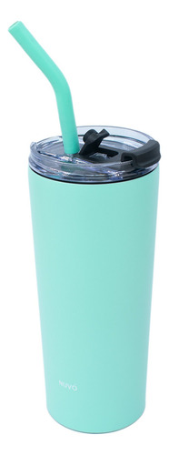 Termo Para Café Doble Pared Con Popote Incluído Nuvó 600 Ml Color Menta