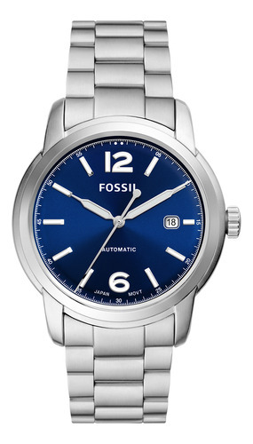 Reloj Hombre Fossil Me3244 Heritage Color De La Correa Plateado Color Del Bisel Plateado Color Del Fondo Azul