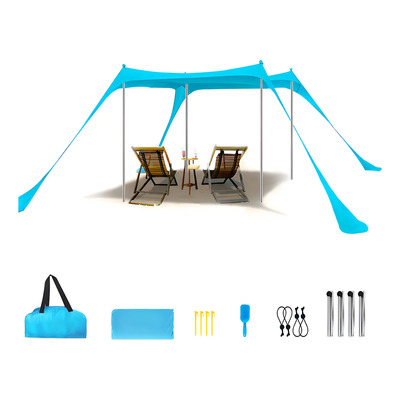 Toldo Playa AdooAdii 3x3m Azul UPF50+ Con Postes Ajustables | Envío gratis