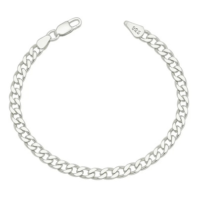 Pulsera Esclava Hombre Mujer Cubana Barbada Plata 925 4 Mm Color Plateado Diámetro 6 Cm Largo 20 Cm | Envío gratis