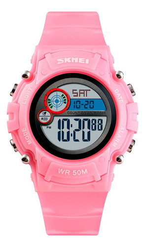 Reloj Skmei 1477 Niños Luz Crono Alarma Rosa Chicle Color De La Malla Rosado Color Del Fondo Blanco