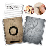 2 Cadernos Grande C/ Pautas Escolar Aula De Música 96 Folhas