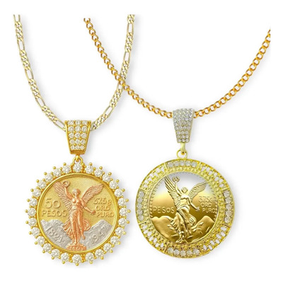 Collar De Centenarios Pack 2pz Con Zirconias Dorado