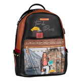 Mochila Nicole Lee Estampada Con Puerto Usb Fw23 Color Tour De Paris