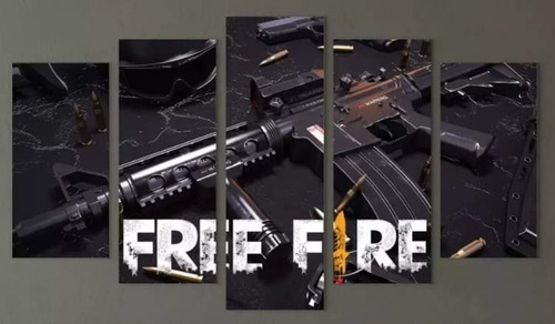 5 Quadros Decorativo Mosaico Free Fire1