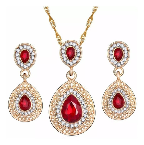 Set Collar Aretes Oro Lam 18k Cristales Swarovski + Regalo 