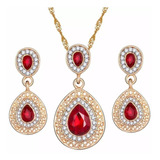 Set Collar Aretes Oro Lam 18k Cristales Swarovski + Regalo 