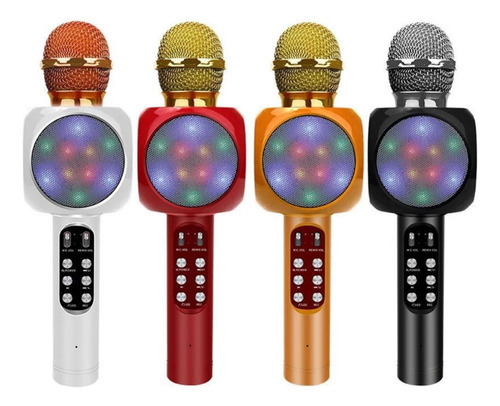 Microfone S/fio Bluetooth Karaokê Speaker Usb Led Preto Cor Dourado