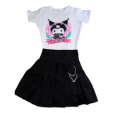 Falda Short Para Niña De Kuromy Negro Y Blanco Kawaii