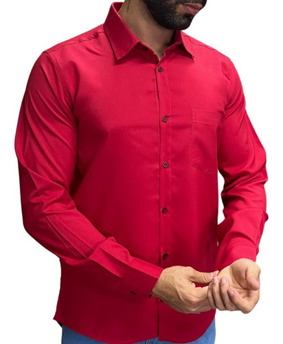 Camisa Social Masculina Manga Longa Tradicional De Microleve