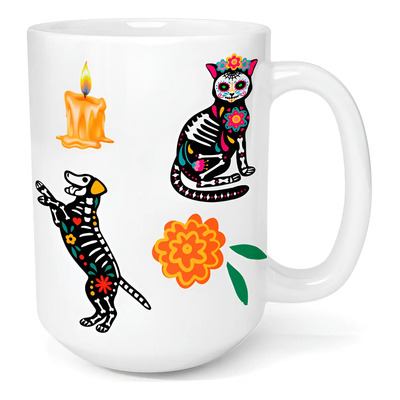 Taza Cerámica 425ml Día de Muertos Perro Gato Apta Microondas Inestampable | Meses sin interés