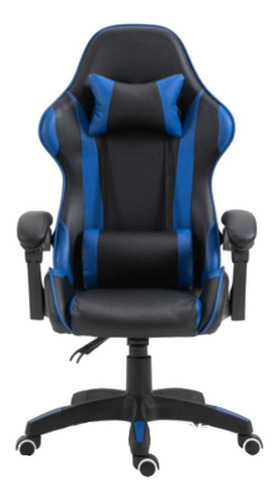 Silla De Escritorio Tedge 435882 Gamer Ergonómica  Negra Y Azul Con Tapizado De Cuero Sintético