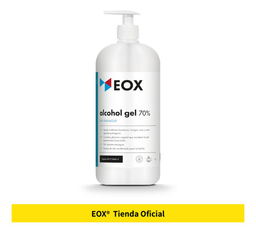 Alcohol Gel 70% Sin Enjuague Eox 1 Litro Con Vávula