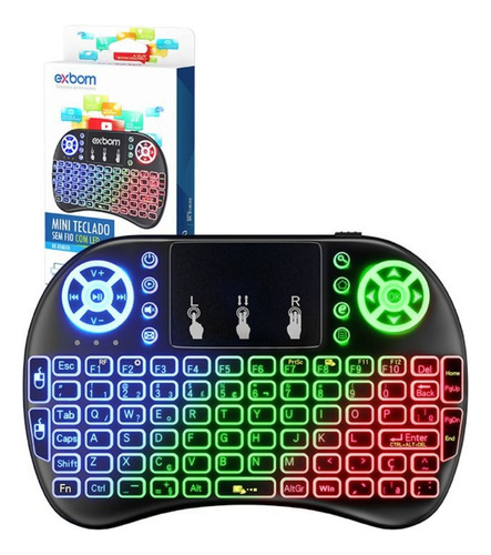 Mini Teclado Wireless 2.4ghz I8 Led Colorido Bateria Lition