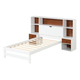 Base De Cama Individual Blanca Con Estantes Y Mesitas Gpl