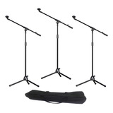 Kit 3 Pedestal Suporte Tripé Girafa P/microfone Vocal C/bag