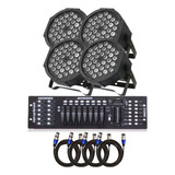 4 Canhão Refletor Rgbw 36 Led Slim + Mesa Dmx + Cabo Dmx 5m