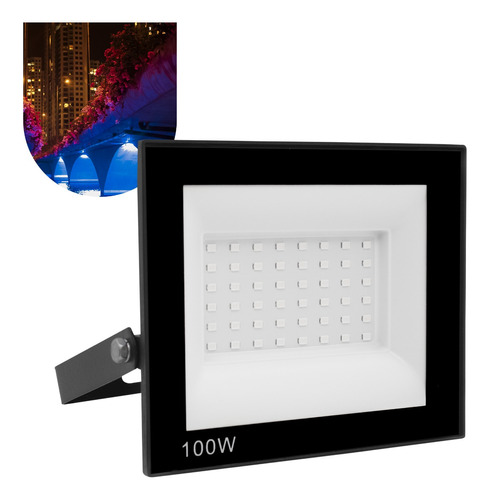 Refletor Led 100w Holofote Bivolt Prova Dágua Ip66 Luz Azul