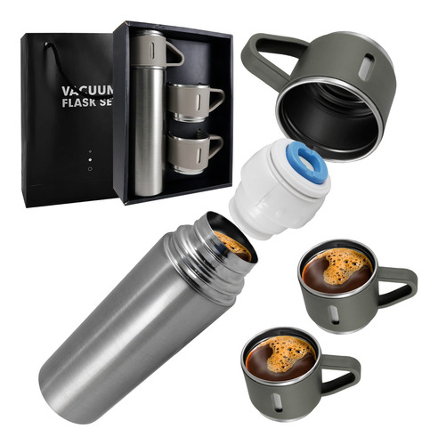 Termo De Acero Inoxidable 500 Ml 3 Tazas Café Frío Caliente