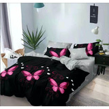 Cubrecama King De Verano Quilt Diseño Mariposas Rosa Tf