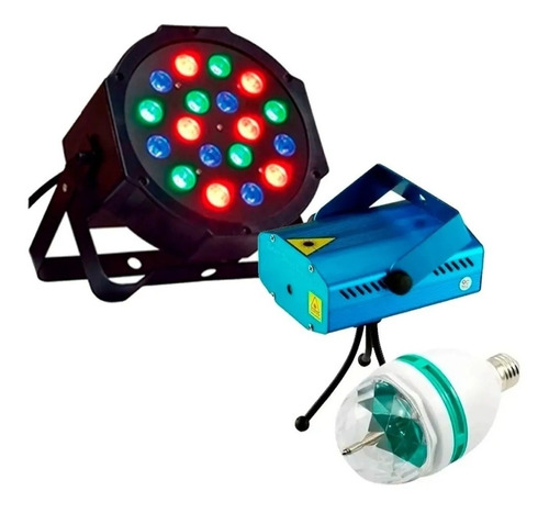 Combo Luces Led Dj Fiesta Proton 18 + Laser +  Lampara Led