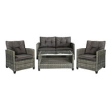 Set De Muebles De Patio 4 Piezas Con Cojines Rattan Y Mesa D