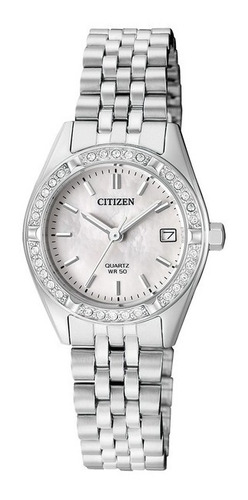 Reloj Citizen Mujer Acero Eu6060-55d Con Piedras Plateado