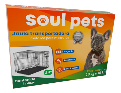 Soul Pets Jaula Metálica Reforzada 24 Pulgadas 60x43x49.5cm Color Negro