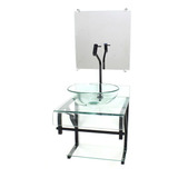 Gabinete De Vidro 40cm Cuba Redonda Com Torneira Cascata