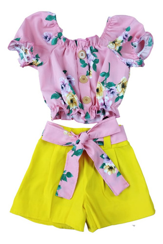 Conjunto Infantil Florido Modinha Roupa Criança Blogueirinha