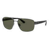 Anteojos De Sol Ray-ban Rb3663 Standard Con Marco De Acero Color Polished Gunmetal, Lente Green De Cristal Clásica, Varilla Polished Gunmetal/grey De Nailon