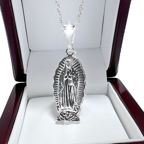 Virgen De Guadalupe Grande Con Cadena De Plata Fina 925